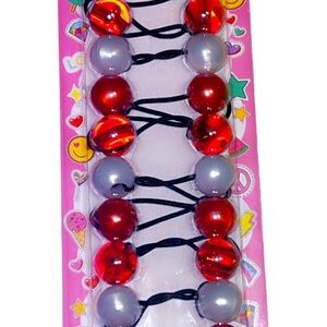 Red and Gray Beaded Hair Ties